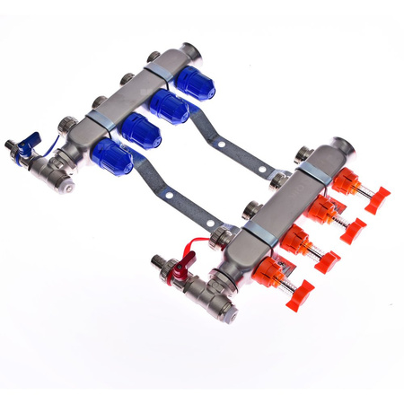 Rozdzielacz do ogrzewania podłogowego QIK Optimo BASIC III - RNZT-2-50 7-obieg. inox GW 1'' x GZ 3/4'' + przepływomierz