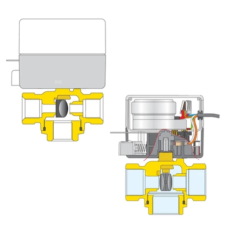 Trójdrożny zawór strefowy z napędem. Z mikroprzełącznikiem pomocniczym 1" 6 bar