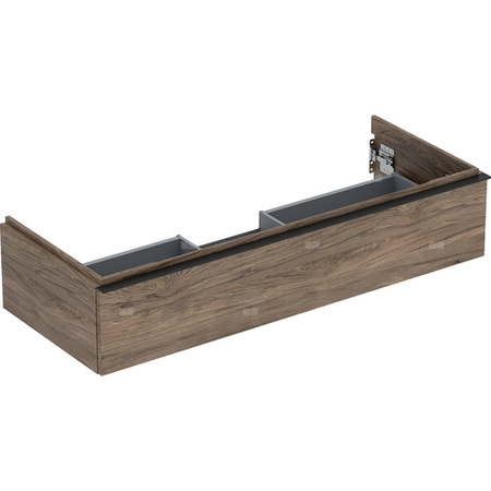 Szafka pod umywalkę Geberit iCon, z jedną szufladą: Szerokość umywalki=120cm, Korpus i front: orzech hickory / melaminowa struktura drewna, Uchwyt: lava / malowany proszkowo, matowy