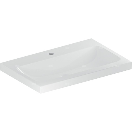 Umywalka GEBERIT iCon Light prostokątna, biała / KeraTect, 750mm, otwór na baterię na środku, bez odpływu przelewowego, półka od ściany