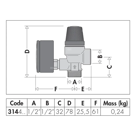 Zawór przelewowy CALEFFI 314 mosiądz 6 bar GZ x GW 1/2''