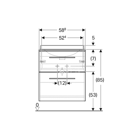 Umywalka GEBERIT Variform eliptyczna, biała, 550mm, otwór na baterię na środku, wpuszczana w blat, z odpływem przelewowym, półka od ściany