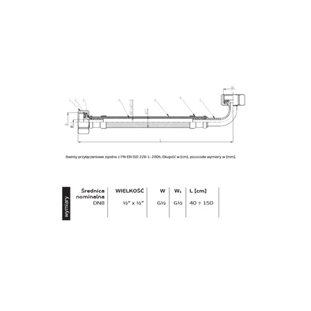 Wąż przyłączeniowy elastyczny PERFEXIM PHA-9126 DN 8, GW x GW, 1/2'' x 1/2'', długość 1200 mm