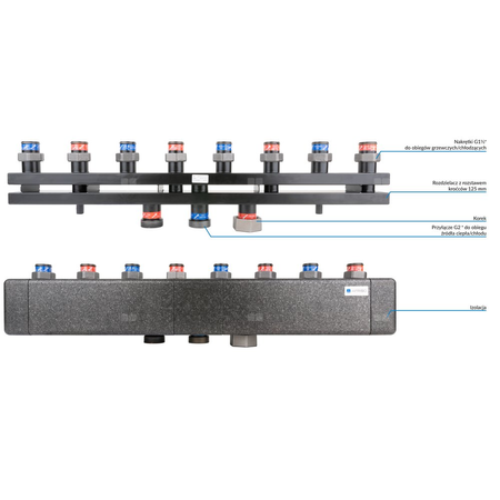 Rozdzielacz do instalacji c.o. AFRISO KSV 125-4 GZ 2'', 4-obieg. Nakrętka 1 1/2'', max. 160 kW