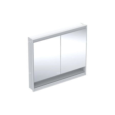 Szafka z lustrem Geberit ONE z wnęką i ComfortLight, z dwoma drzwiami, montaż podtynkowy, wysokość 90 cm: B=105cm, Biały / Aluminium malowane proszkowo