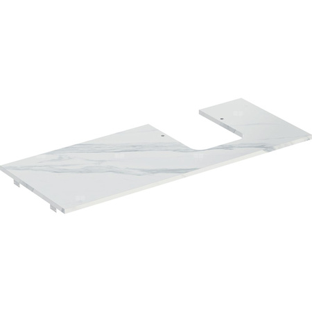Geberit ONE Blat pod umywalkę, wycięcie z prawej strony, do umywalki stawianej na blat w kształcie misy, B120cm, H2cm, T47cm, gres szkliwiony, biały, imitacja marmuru