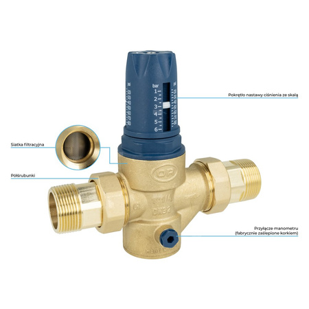 Regulator ciśnienia wody AFRISO BPR 424 mosiądz, półśrubunek 1 1/4'', 25 bar