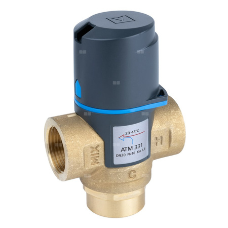 Zawór regulacyjny termostatyczny do wody ciepłej AFRISO ATM 331 mosiądz GW 3/4'', DN 20, zakres temp. 20-43'C, Kvs 1.6 m3/h, maksymalna temperatura 90'C, maksymane ciśnienie 10 bar
