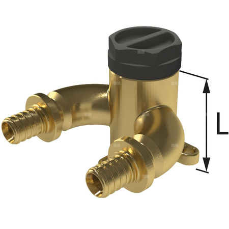 Kolano ścienne mosiężne z uszami typu U GW ultraLINE - 20 Rp1/2" L = 41 mm