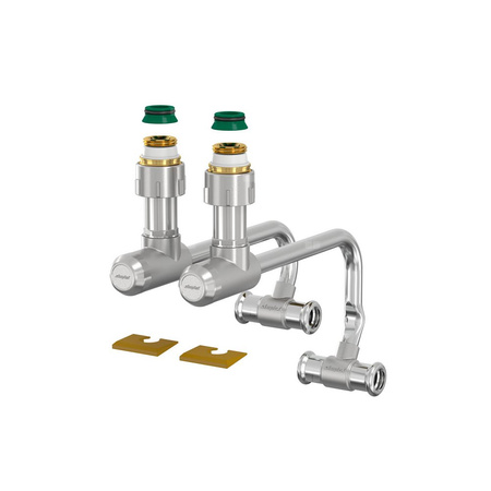 Zestaw przyłączeniowy grzejnikowy dwururowy FLAMCO MEIBES 3/4 cala zewnętrzne, rozstaw 50 mm, zawór kątowy (kąt prosty)