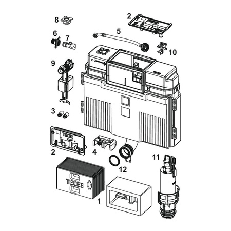 Spłuczka podtynkowaTECETECE, 522 x 485 x 141 mm, uruchamiana od góry, uruchamiana od przodu, z kolanem odpływowym 50mm