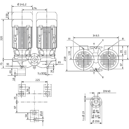 Pompa obiegowa WILO VeroTwin-DPL 40/115-0,55/2 typu in-line z silnikiem znormalizowanym 50 Hz, moc silnika 0.55kW 1.33 A 2900 obr/min, wlot Kołnierz DN 40