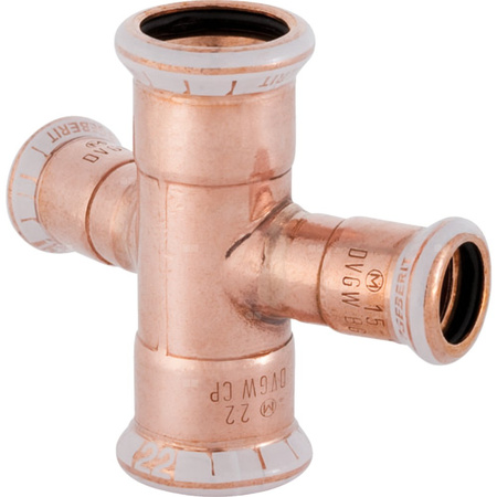 Czwórnik GEBERIT Mapress Kupfer 30' Cu, 28 mm x 15 mm x 28 mm x 15 mm DN 25 x DN 12 x DN 25 x DN 12, mz x mz x mz x mz