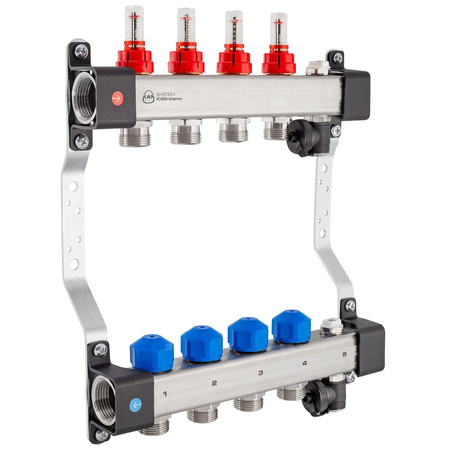 Rozdzielacz InoxFlow z zaworami do siłowników i przepływomierzami (seria UFST MAX) - 10 obwodów