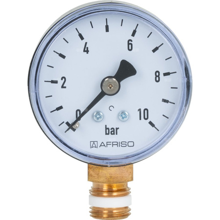 Manometr z rurką Bourdona AFRISO RF grzewczy 0/10 bar G1/4B radialne fi 50 mm, kl. 2.5%