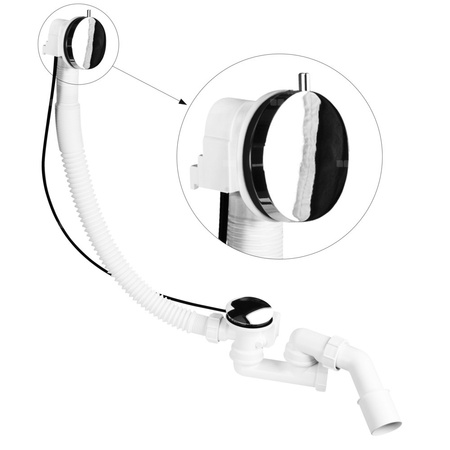 Zestaw odpływ-przelew.wannowy z odejściem 40/50mm,z mech.autom.100mm pokrętło mosiądz CHROM