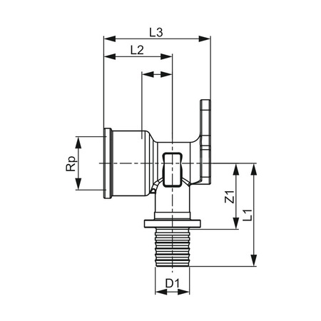 Kolano naścienne 90' TECE flex, mosiądz, 14 mm x 1/2'' (zz x GW)