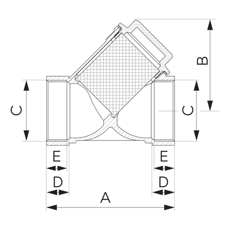 Filtr skośny siatkowy, nakrętno-nakrętny, DN15, G1/2