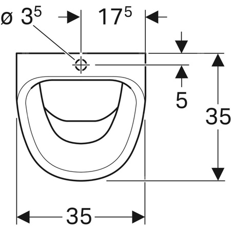 Pisuar Geberit Aller, dopływ u góry, odpływ do tyłu lub w dół: T=35cm, Odpływ=Do tyłu lub w dół, Dopływ=U góry, Biały