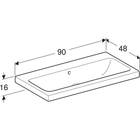 Umywalka GEBERIT iCon Light prostokątna, biała, 900mm, bez otworu na baterię, z odpływem przelewowym, półka od ściany