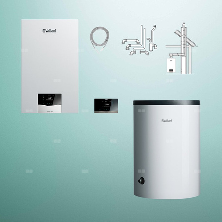 Pakiet - Kocioł gazowy jednofunkcyjny VAILLANT ecoTEC plus VC 30CS/1-5 kondensacyjny wiszący 3.9 - 33.3 kW + RegulatorsensoCOMFORT 720 + Zestaw powietrzno-spalinowy szachtowy + Zasobnik c.w.uVIH R 150/6 B