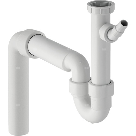 Syfon rurowy Geberit do zlewozmywaka, z łącznikiem kątowym wężyka, wylot pionowy: d=40mm, G=1 1/2″, Biały-alpin
