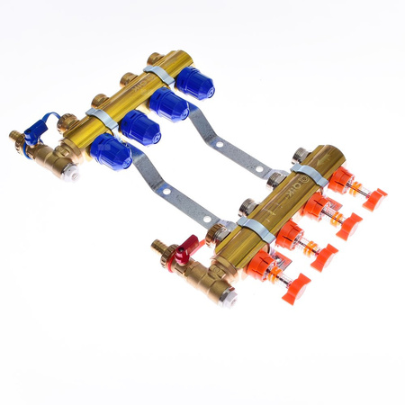 Rozdzielacz do ogrzewania podłogowego QIK Optimo BASIC III - RMSZT-2-50 9-obieg. mosiądz GW 1'' x GZ 3/4'' + przepływomierz