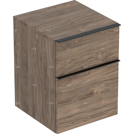 Boczna szafka Geberit iCon, z dwoma szufladami: H=60cm, Korpus i front: orzech hickory / melaminowa struktura drewna, Uchwyt: lava / malowany proszkowo, matowy