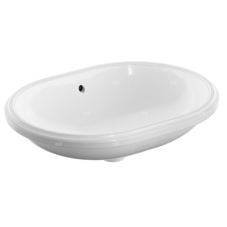 Umywalka GEBERIT Variform eliptyczna, biała / KeraTect, 625mm, bez otworu na baterię, z odpływem przelewowym, bez półki