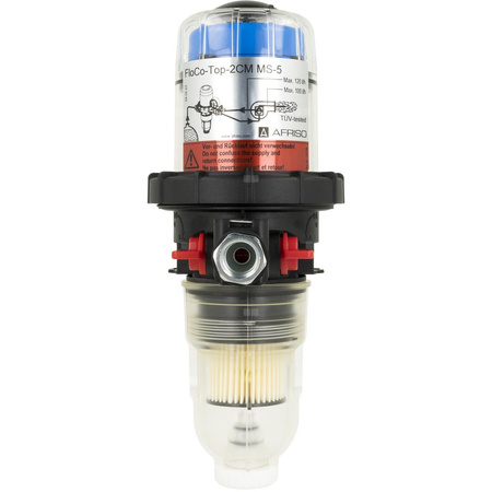 Filtr olejowy AFRISO FloCo-Top-2CM MS-5 zintegrowany z odpowietrznikiem fi 3/8'' x 3/8'' GW x GZ, z wkładem opticlean, maks. przepływ 100 l/h