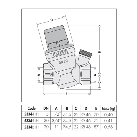 Regulator ciśnienia CALEFFI 5334H mosiądz (niklowanie), GW 1/2'', 16 bar, wersja skośna