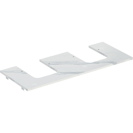 Blat pod umywalkę Geberit ONE z wycięciem, gres szkliwiony, do umywalki nablatowej w kształcie misy: B1=17.6cm, Przekrój=Lewa i prawa strona, Biały, imitacja marmuru