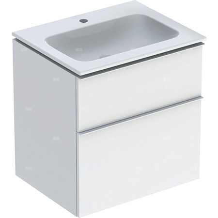 Zestaw umywalki meblowej Geberit iCon slim rim, z szafką pod umywalkę, z dwoma szufladami i zestawem odpływowo-przelewowym do umywalki: B=60cm, Umywalka: biały, Korpus i front: biały / lakierowany na wysoki połysk, Uchwyt: biały / powlekany proszkowo, mat