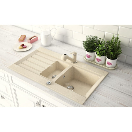 Bateria zlewozmywakowa stojąca FERRO FREYA, kolor piasek, z wyciąganym natryskiem