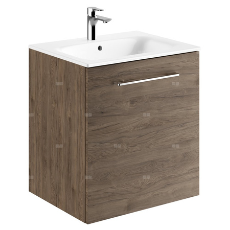 Geberit Selnova Square Zestaw szafki pod umywalkę, z jednymi drzwiami, B60cm, H65.2cm, T50.2cm, orzech włoski hickory, z umywalką meblową, cienki rant, z przelewem, z otworem na baterię