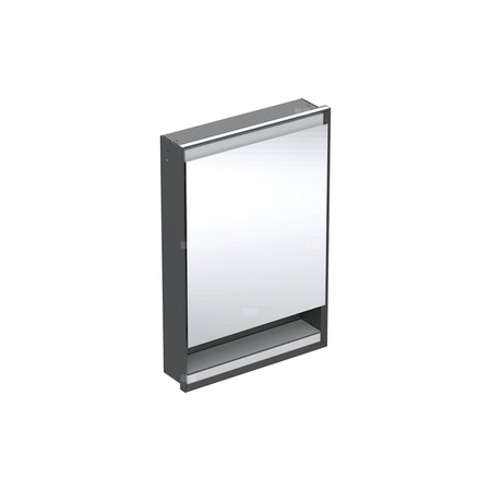 Szafka z lustrem Geberit ONE z wnęką i ComfortLight, z jednymi drzwiami, montaż podtynkowy, wysokość 90 cm: B=60cm, Czarny mat / Aluminium malowane proszkowo, Drzwi=Zawias po lewej