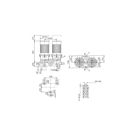 Pompa obiegowa WILO CronoTwin-DL 100/165-22/2-S1 typu in-line z silnikiem znormalizowanym 50 Hz, moc silnika 22kW 38 A 2900 obr/min, wlot Kołnierz DN 100
