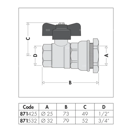 Złączka z zaworem kulowym O3/4"F, F.25