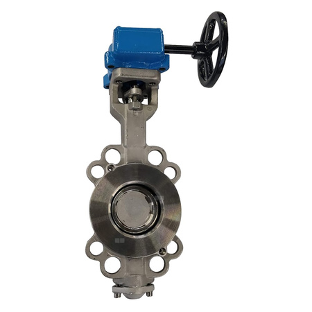 Przepustnica bezkołnierzowa EMARIS z przekładnią ślimakową, dysk: AISI316, wykładzina: PTFE +15% Grafit, korpus: AISI316, Pnom 4,0 MPa, tmax=260 st.C DN 150