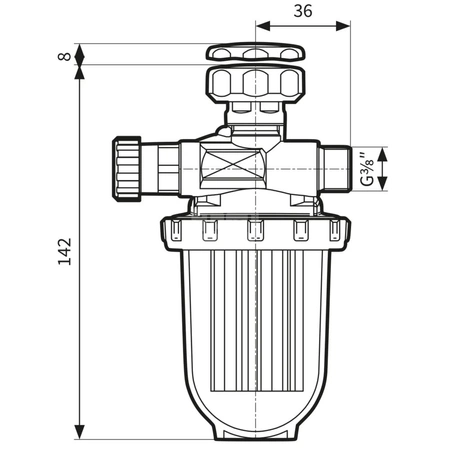 Filtr olejowy AFRISO R500Si jednorurowy z powrotem fi 3/8'' x 3/8'' GW x GZ, z wkładem plastikowym, maks. przepływ 210 l/h