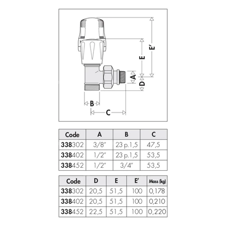 Kątowy zawór grzejnikowy przystosowany do rur miedzianych oraz rur z tworzyw sztucznych 3/4"x 1/2"