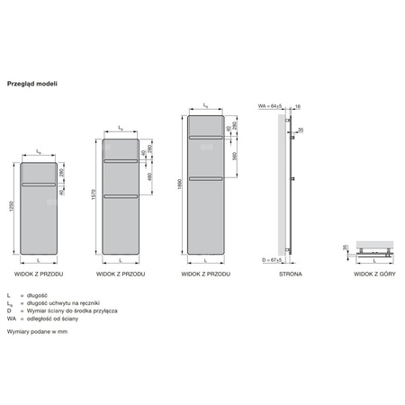 Grzejnik płytowy ZEHNDER Vitalo Bar wym. 1890 x 500 mm, kolor biały RAL9016, moc 834 W