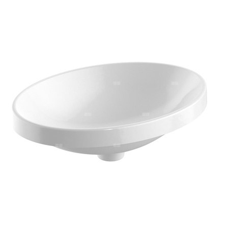 Umywalka GEBERIT Variform eliptyczna, biała, 550mm, bez otworu na baterię, wpuszczana w blat, bez odpływu przelewowego, bez półki