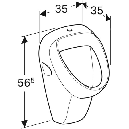 Pisuar Geberit Aller, dopływ u góry, odpływ do tyłu lub w dół: T=35cm, Odpływ=Do tyłu lub w dół, Dopływ=U góry, Biały