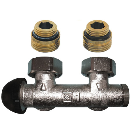 Zestaw przyłączeniowy grzejnikowy jednorurowy HERZ TS-3000 (3799) lewy 1/2'' x 3/4'', rozstaw 50 mm, zawór kątowy przystosowany termostatycznie