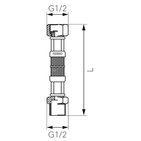 Wąż przyłączeniowy elastyczny FERRO z oplotem (stal), GW x GZ, 1/2'' x 1/2'', długość 60 mm, z uszczelką