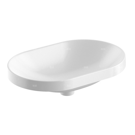 Umywalka GEBERIT Variform eliptyczna, biała, 600mm, bez otworu na baterię, wpuszczana w blat, bez odpływu przelewowego, bez półki