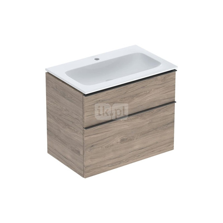 Umywalka GEBERIT iCon prostokątna, biała, 600mm, otwór na baterię na środku, nakładany od góry, bez odpływu przelewowego, półka od ściany