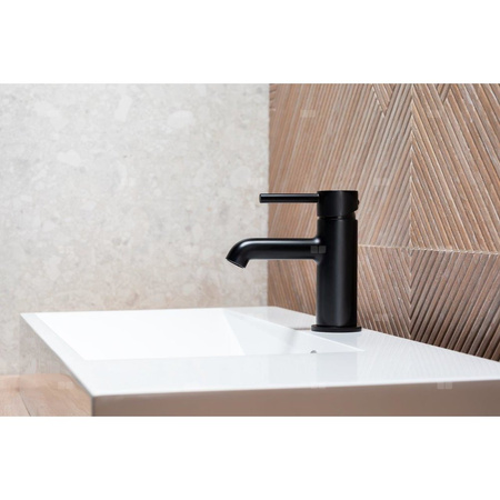 Bateria umywalkowa stojąca KFA Armatura MOZA click clack, czarny, montaż blat / otwór na baterię