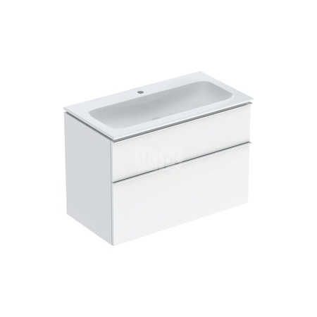 Umywalka GEBERIT iCon prostokątna, biała, 750mm, otwór na baterię na środku, nakładany od góry, bez odpływu przelewowego, półka od ściany